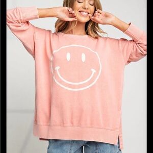 Easel Pink Smiley Face Sweatshirt Size Large
